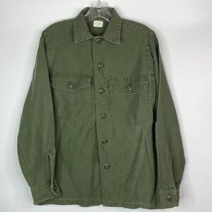 Vintage Military Fatigue Green Button Up Shirt Size 14 1/2 x33 Small